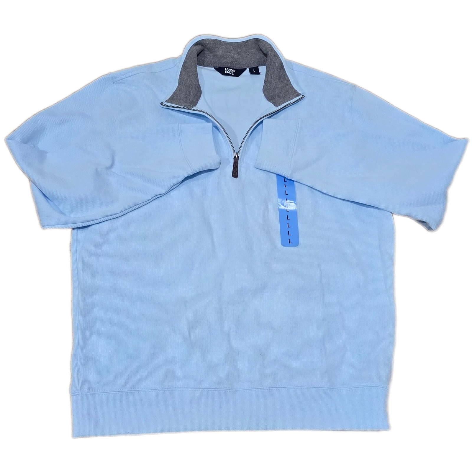 Lands End Mens Light Blue Quarter Zip Pullover Sweatshirt Size Large Casual